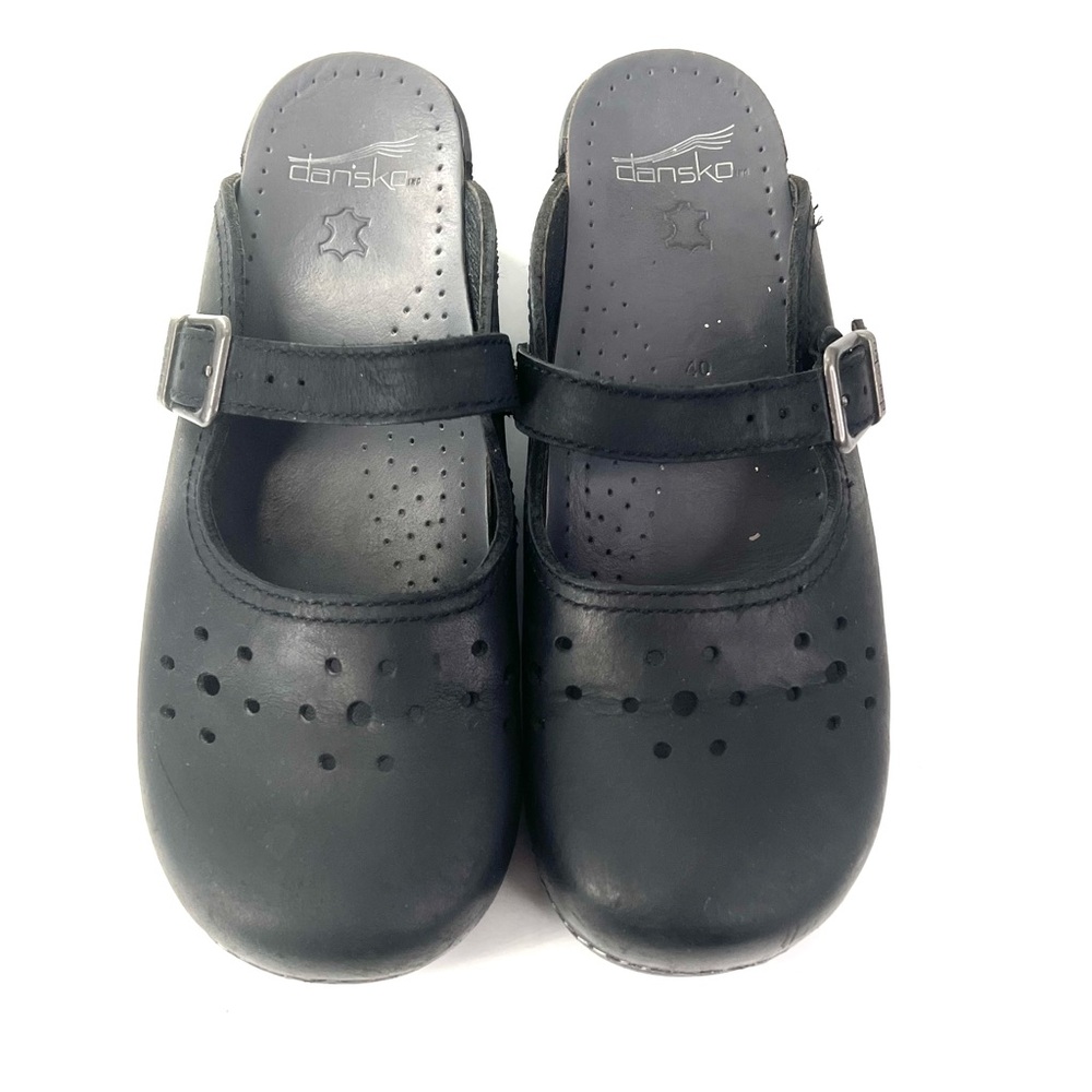 Dansko Merrie Cabrio Mary Jane Clog Mule Open Back Black Leather Boho Sz 9.5/10